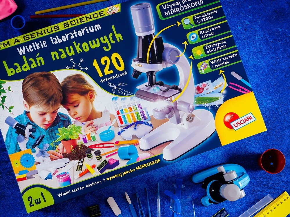 Zestaw edukacyjny LISCIANI I-m a Genius Wielkie Laboratorium Badań Naukowych 304-PL89338 fascynująca zabawa, samodzielne wykonywanie eksperymentów, obserwacja, doświadczenia, praktyczna wiedza