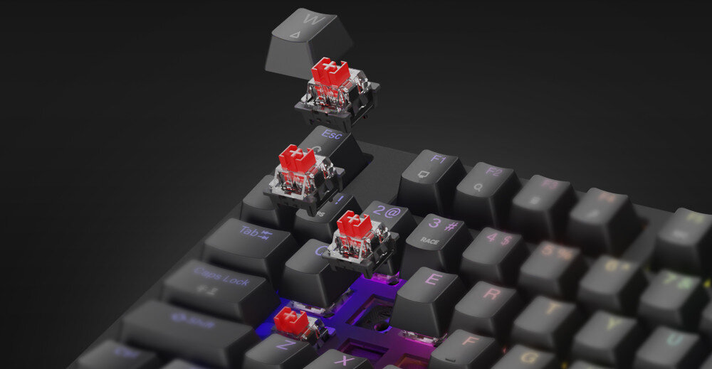 Klawiatura GENESIS Thor 230 TKL liniowe przełączniki Outemu Red technologię hot-swap 3-pinowego mechanizmu OUTEMU, AKKO czy KTT