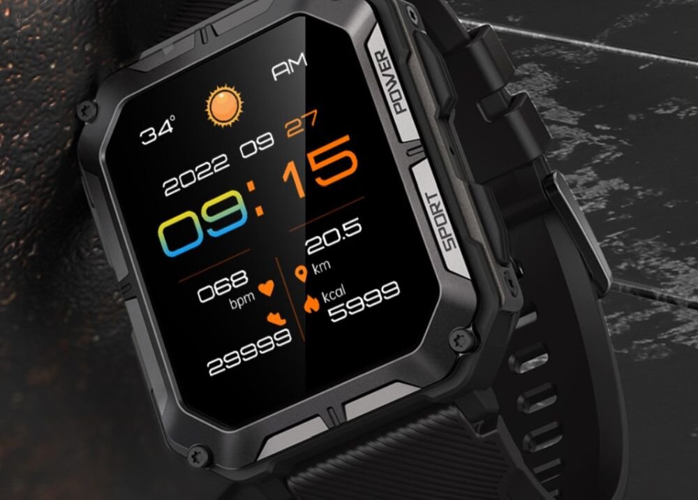 Smartwatch CUBOT C20 Pro ekran bateria czujniki zdrowie sport pasek ładowanie pojemność rozdzielczość łączność sterowanie krew puls rozmowy smartfon aplikacja