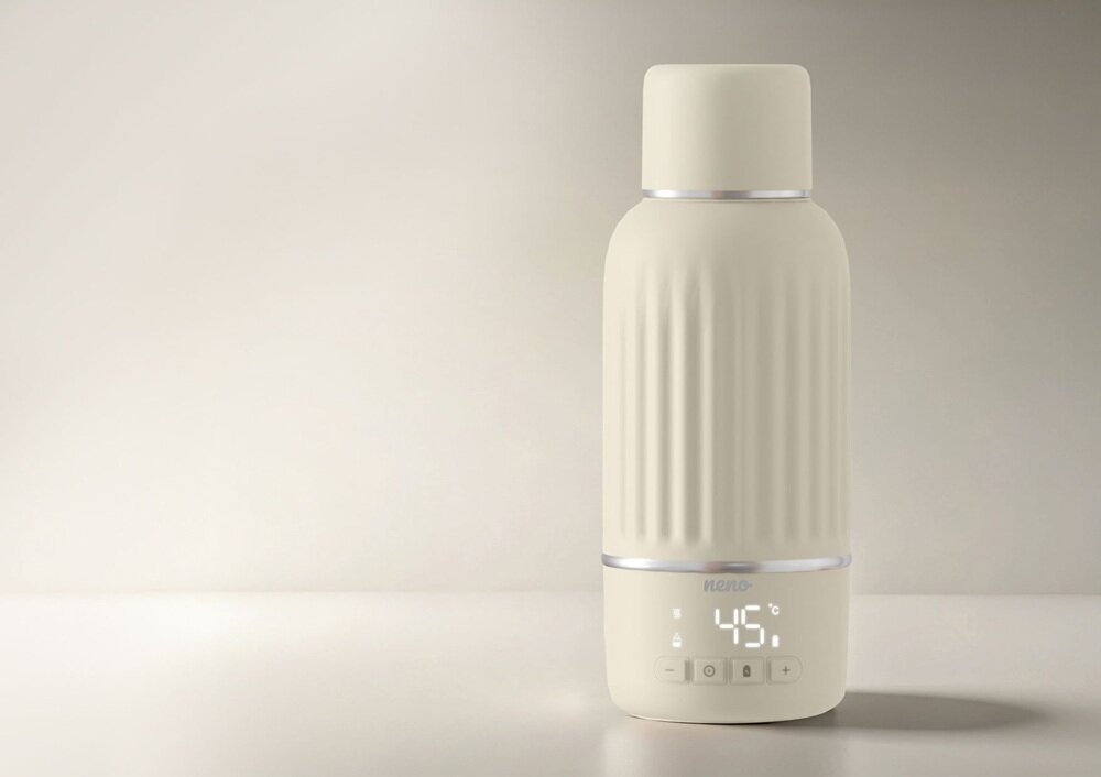 Podgrzewacz mleka NENO Nevio podwójne zamknięcie, wyprofilowany kształt, nakretka i kubek w jednym