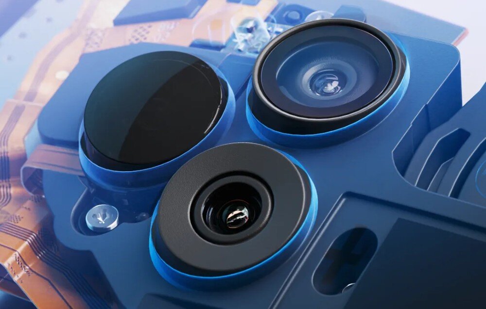 Gogle VR OCULUS Meta Quest 3S 128GB przybliżenie na kamery i czujniki odpowiadające za funkcję passthrough