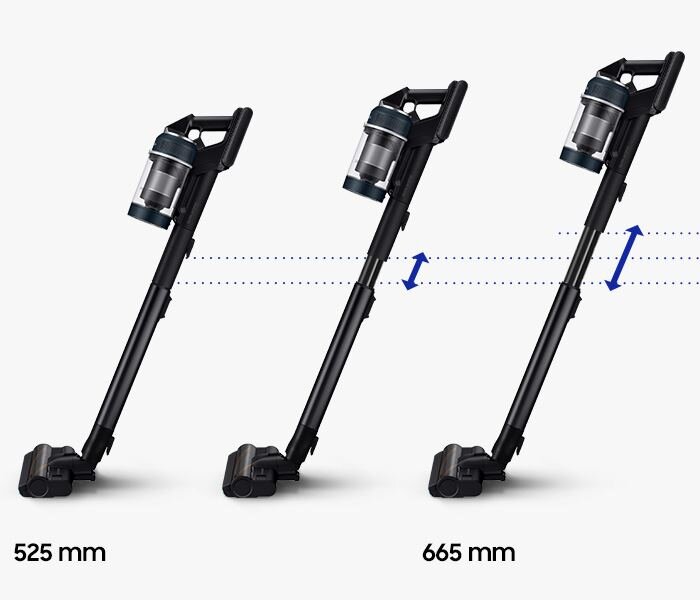 Teleskopowa rura odkurzacza wyciąga się na długość 665 mm Teleskopowa rura odkurzacza wyciąga się na długość 665 mm - Samsung