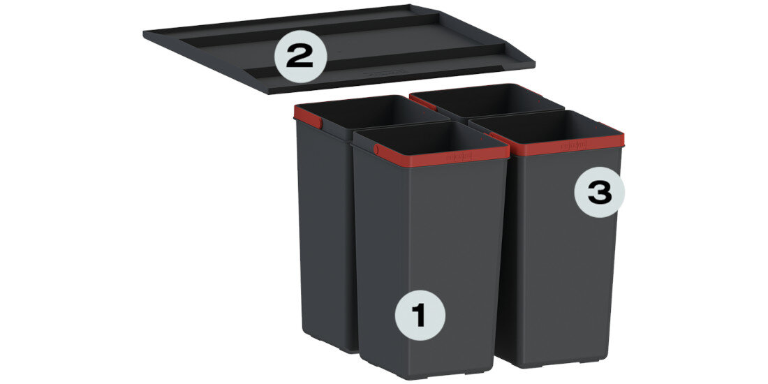 Sortownik odpadów FRANKE Easysort 450-0-4121.0494.191 4x7.5L Duża pojemność wymiary długość szerokość głębokość cztery pojemniki system segregacji potrzeby porządek wygoda komfort