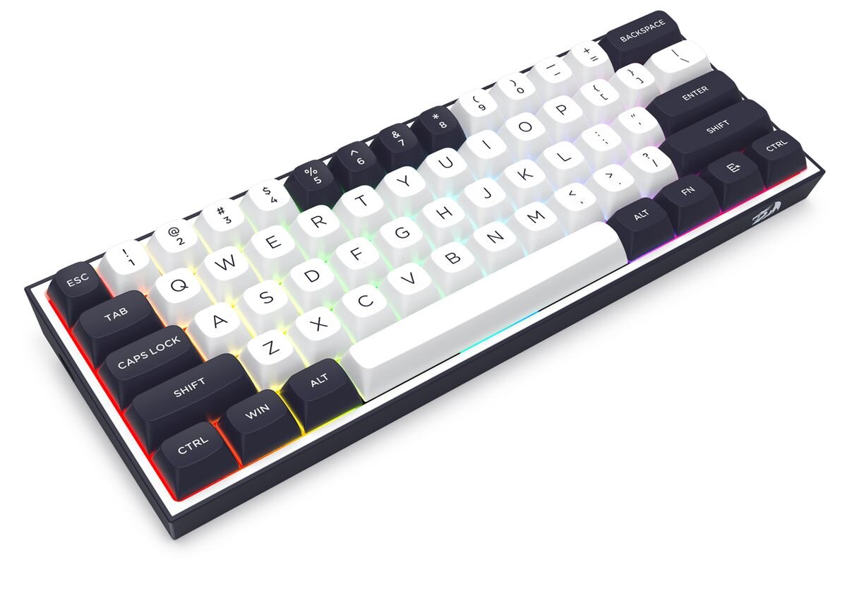 REDRAGON K717WB-RGB-PRO Alcor akumulator o pojemności 1600 mAh bez konieczności częstego podłączania do zasilania zoptymalizowanemu zużyciu energii - klawiatura na białym tle