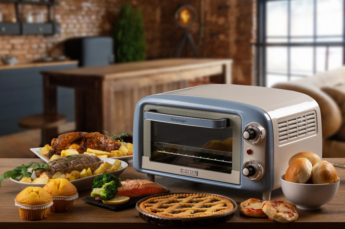 Mini piekarnik ARIETE Vintage 3919/05 Błękitny wygląd prezentacja design wizualizacja Wielkie możliwości