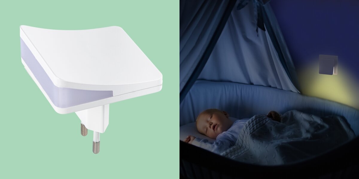 Lampka nocna HAMA Edge z czujnikiem zmierzchu, montaż, wygoda, zastosowanie, Lampka oświetlająca pokój dziecka obok łóżeczka.