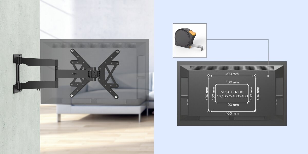 Uchwyt HAMA do TV 32-65 cali Fullmotion 220853 - Optymalne dopasowanie, standard VESA, Regulacja pochylenia, uchwyt przymocowany do ściany