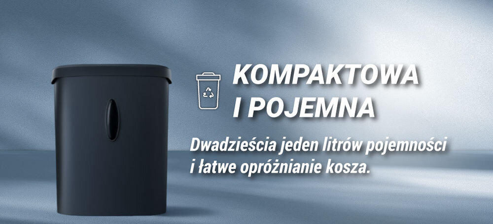Niszczarka HAMA SAFE X120 21 L, P-4, Ścinki, Automatyczny Start/Stop, Funkcja cofania prezentacja niszczarki napis 21 litrów pojemności i łatwe opróżnianie kosza pojemność okienko podglądu wymiary