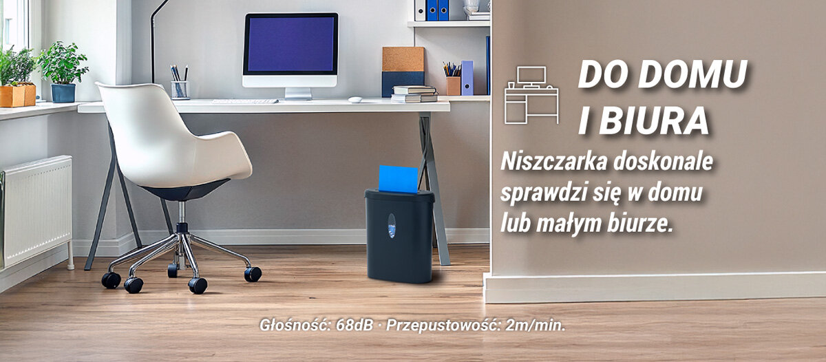 Niszczarka HAMA SAFE X120 21 L, P-4, Ścinki, Automatyczny Start/Stop, Funkcja cofania prezentacja niszczarki w jasnym gabinecie obok napis na brązowej ścianie do domu i biura na dole głośność i przepustowość Bezpieczne niszczenie danych głośność prędkość cicha i płynna praca