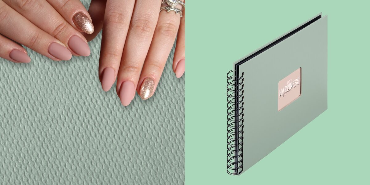 Album HAMA Fine Art Czarne kartki Szarozielony (50 stron) Zbliżenie na fakturę okładki albumu oraz widok produktu z białą spiralą na jasnym tle.