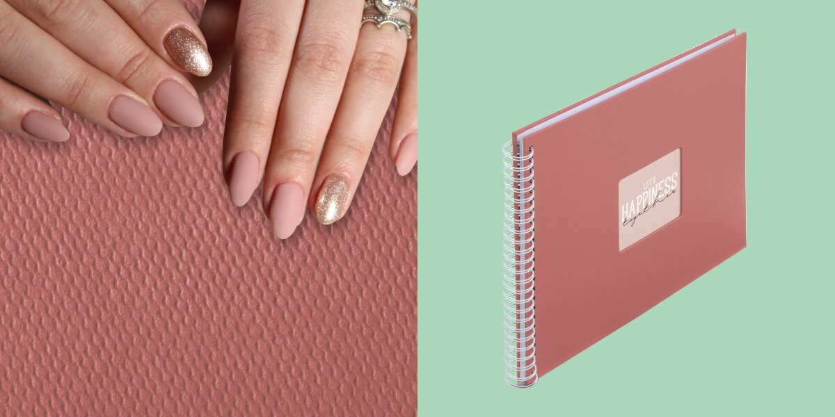 Album HAMA Fine Art Ceglany (50 stron) Zbliżenie na fakturę okładki albumu oraz widok produktu z białą spiralą na jasnym tle.