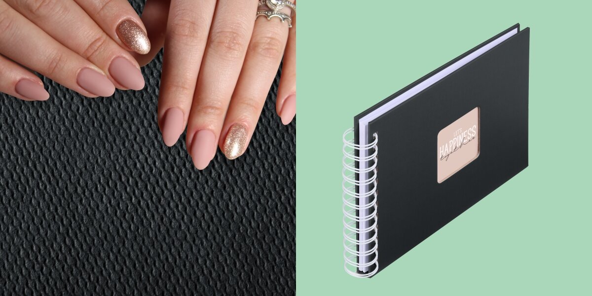 Album HAMA Fine Art 9830 Czarny (50 stron) Zbliżenie na fakturę okładki albumu oraz widok produktu z białą spiralą na jasnym tle.