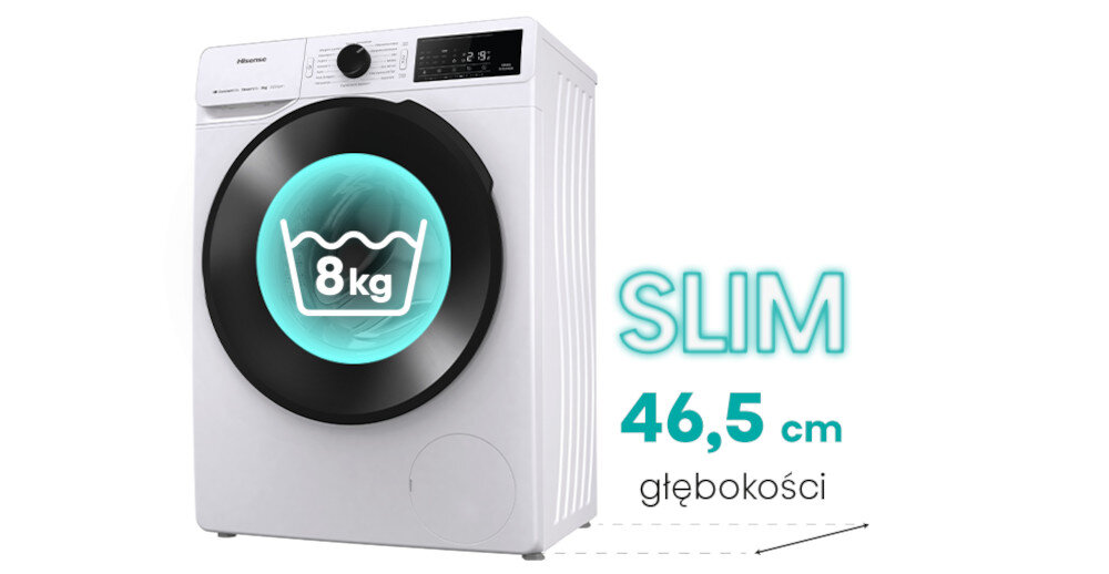 PRALKA HISENSE WF3V8023BWS PL slim budowa szerokość głębokość niewielkie rozmiary pojemność załadunek