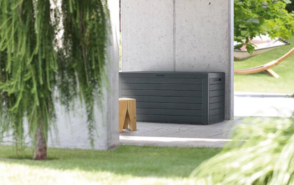 Skrzynia ogrodowa PROSPERPLAST MBWL280-S433 280 L Antracytowy funkcjonalne przechowywanie elegancka praktyczna