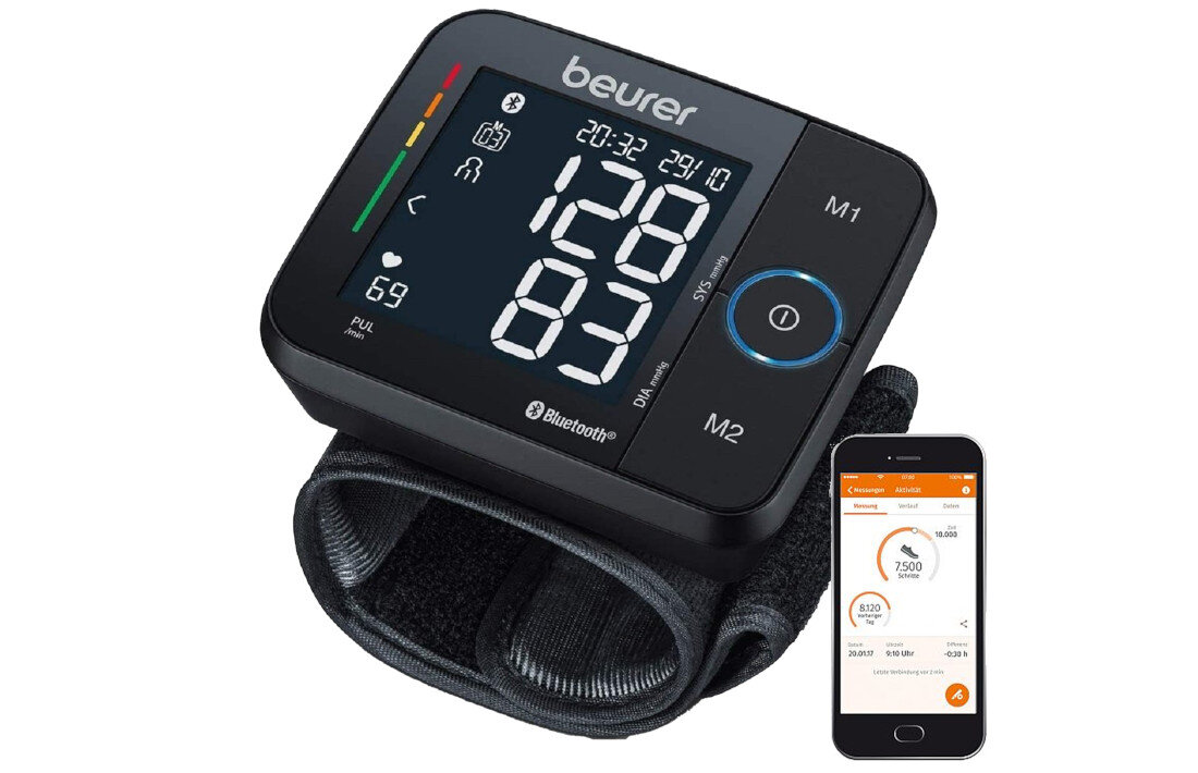 Ciśnieniomierz BEURER BC 54 Czarny Wygodne śledzenie w aplikacji funkcja Bluetooth® aplikacja beurer HealthManager Pro tworzenie przejrzystych raportów udostępnienie