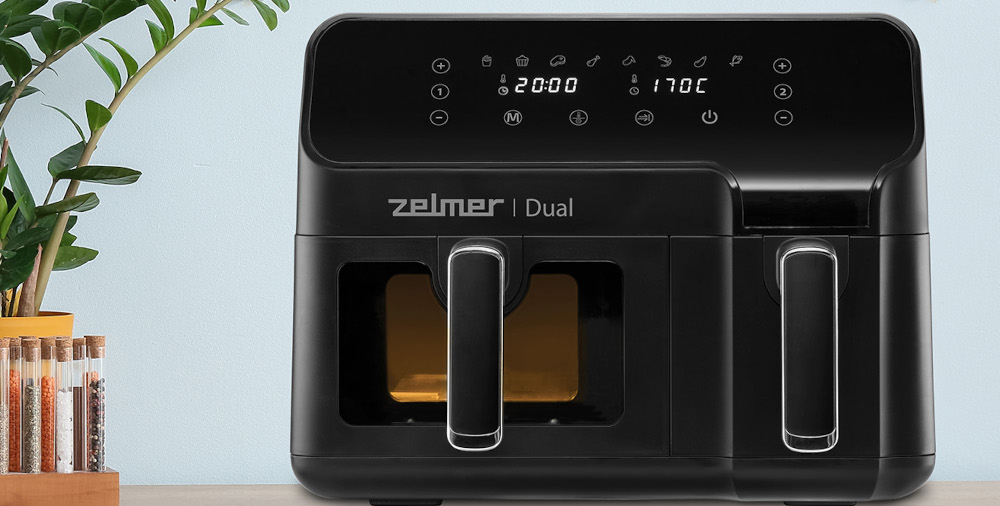 Frytkownica beztłuszczowa ZELMER ZAF9000 Air Fryer z podwójnym koszem  ekran dotykowy panel 