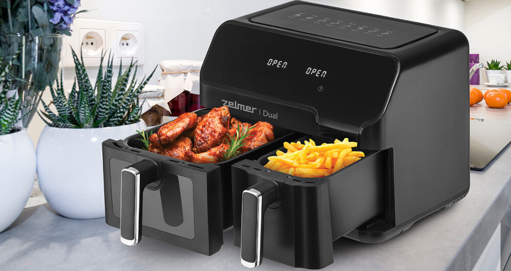 Frytkownica beztłuszczowa ZELMER ZAF9000 Air Fryer z podwójnym koszem  pojemnosc urzadzenia koszyk