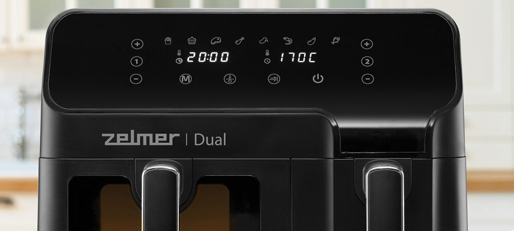 Frytkownica beztłuszczowa ZELMER ZAF9000 Air Fryer z podwójnym koszem  zakres temperatura dowoloność