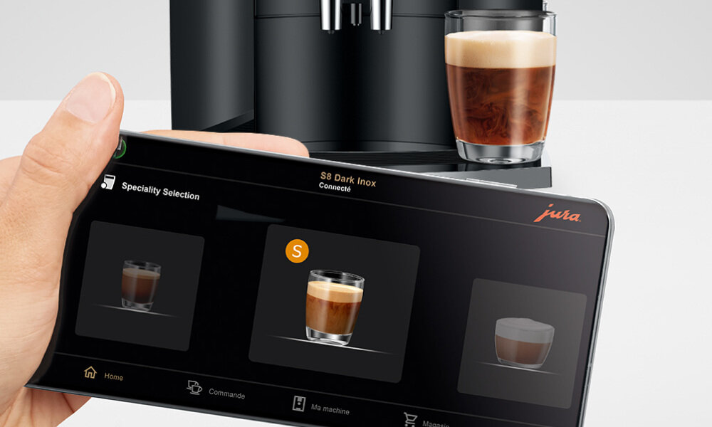 Ekspres JURA S8 Piano Czarny (EB) obsługa smartfon telefon estetyczny intuicyjny kawa ustawienia personalizacja komunikaty powiadomienia Smart Connect WiFi Connect