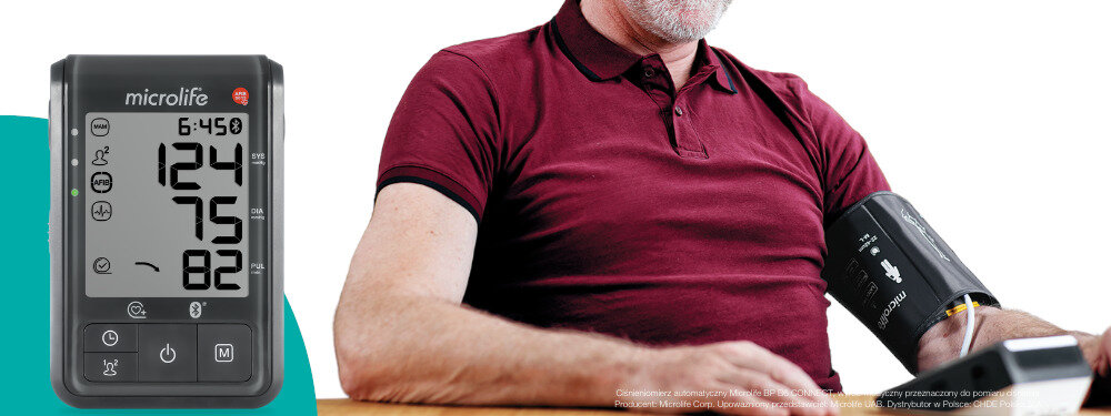 Ciśnieniomierz MICROLIFE BP B6 Connect Technologia MAM trzy kolejne pomiary i wylicza ich średnią Funkcja AFIBsens AFIB diagnoza profilaktyka
