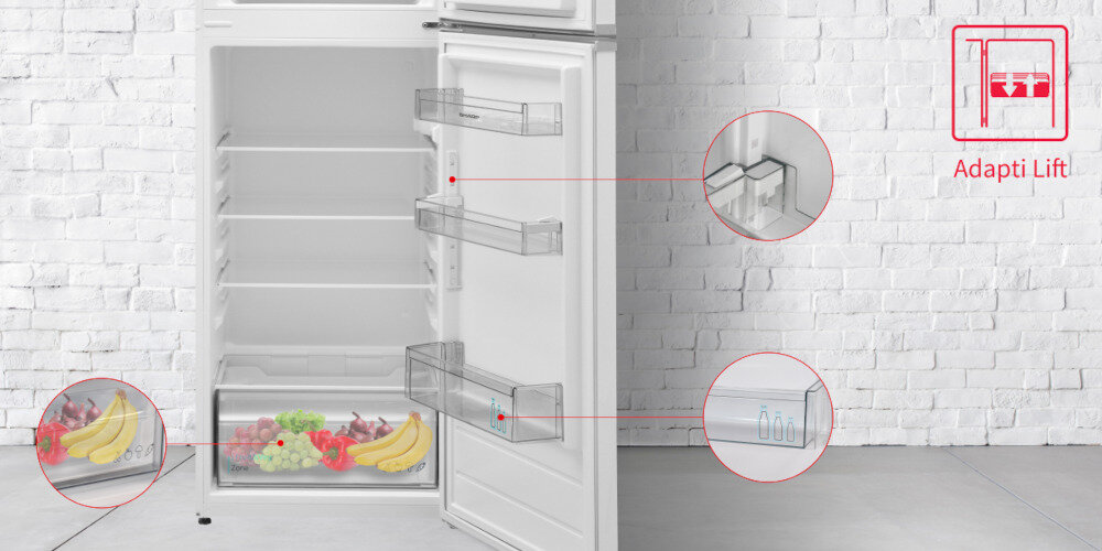 LODÓWKA SHARP SJ-FTB01ITXWE-EU INOX Funkcjonalna konstrukcja regulowane półki wysokość komora warzywa owoce