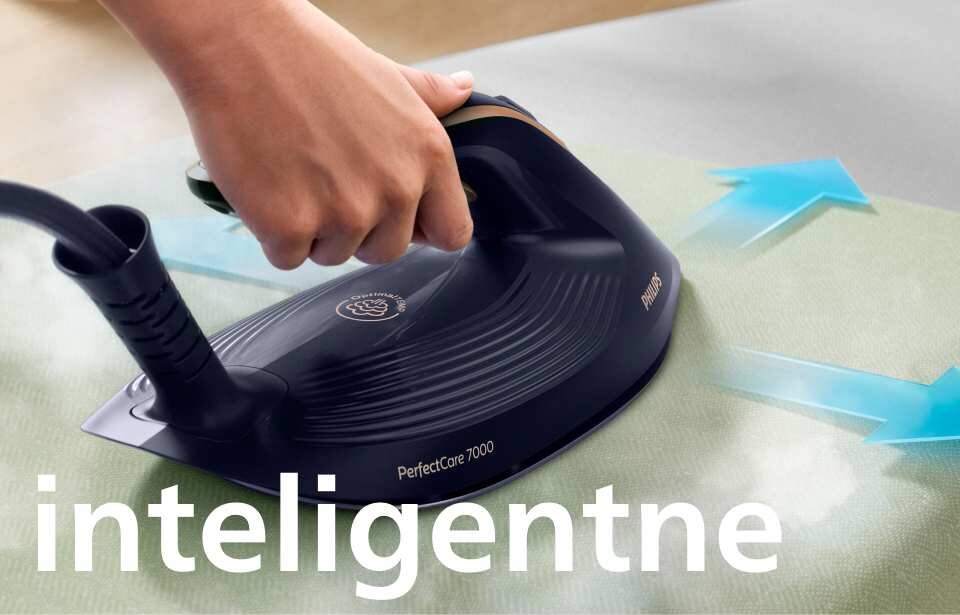 Czujnik ruchu wykrywa ruch żelazka i automatycznie uwalnia silny strumień pary