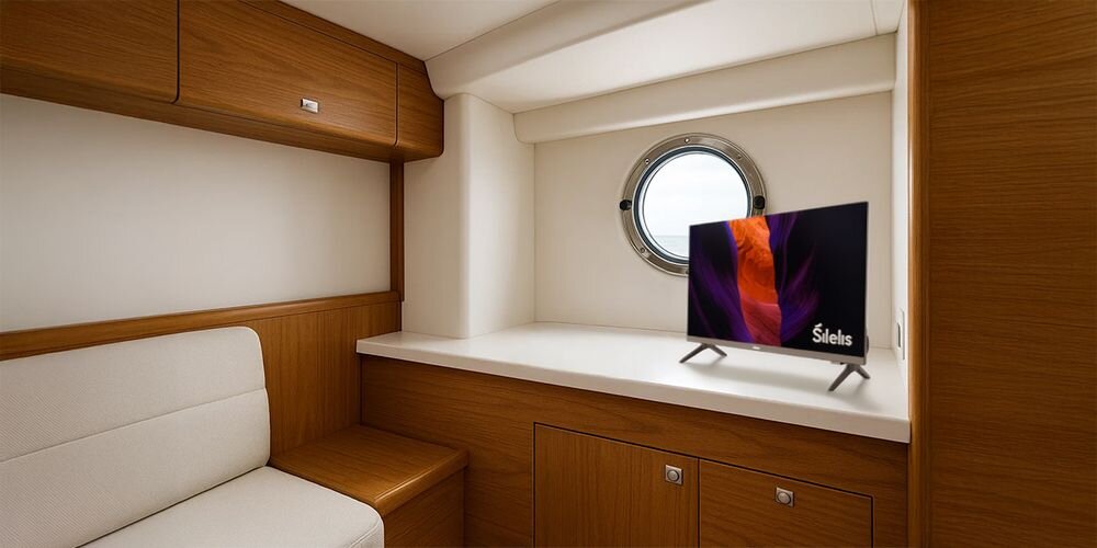 Telewizor SILELIS FHD TV-24 Slim mobilny telewizor podróżny 12V 230V kompaktowa konstrukcja, telewizor stojący na blacie w kabinie kempingowej