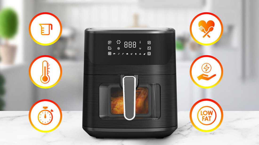 Air Fryer Frytkownica beztłuszczowa EXTRALINK SJ-650B Łatwość czyszczenia Nieprzywierająca powłoka kosz i tackę można myć w zmywarce