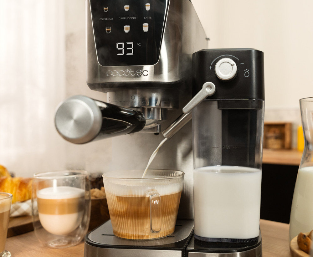 Ekspres CECOTEC Power Espresso 20 Cream Srebrny Stabilna temperatura napoju System Thermoblock Pompa ciśnieniowa 20 barów ForceAroma intensywny aromat ziaren i tworzy złocistą cremę