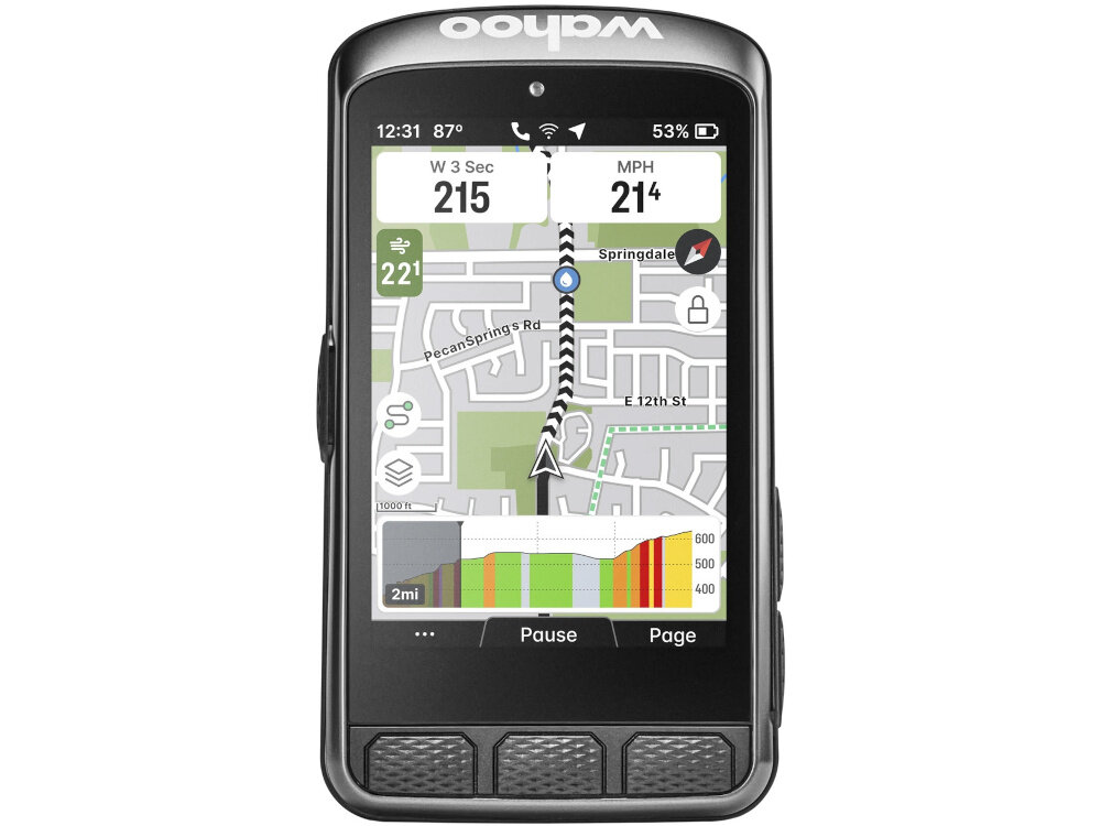 Nawigacja rowerowa WAHOO Elemnt Ace WFCC7 nawigacja na białym tle widoczna od przodu planowanie prowadzenie po trasach czytelny ekran funkcje analityczne ułatwia pokonywanie długich dystansów czytelne wskazówki dane przekazywane w czasie rzeczywistym kontrolowanie tempa warunków otoczenia bezpieczeństwo