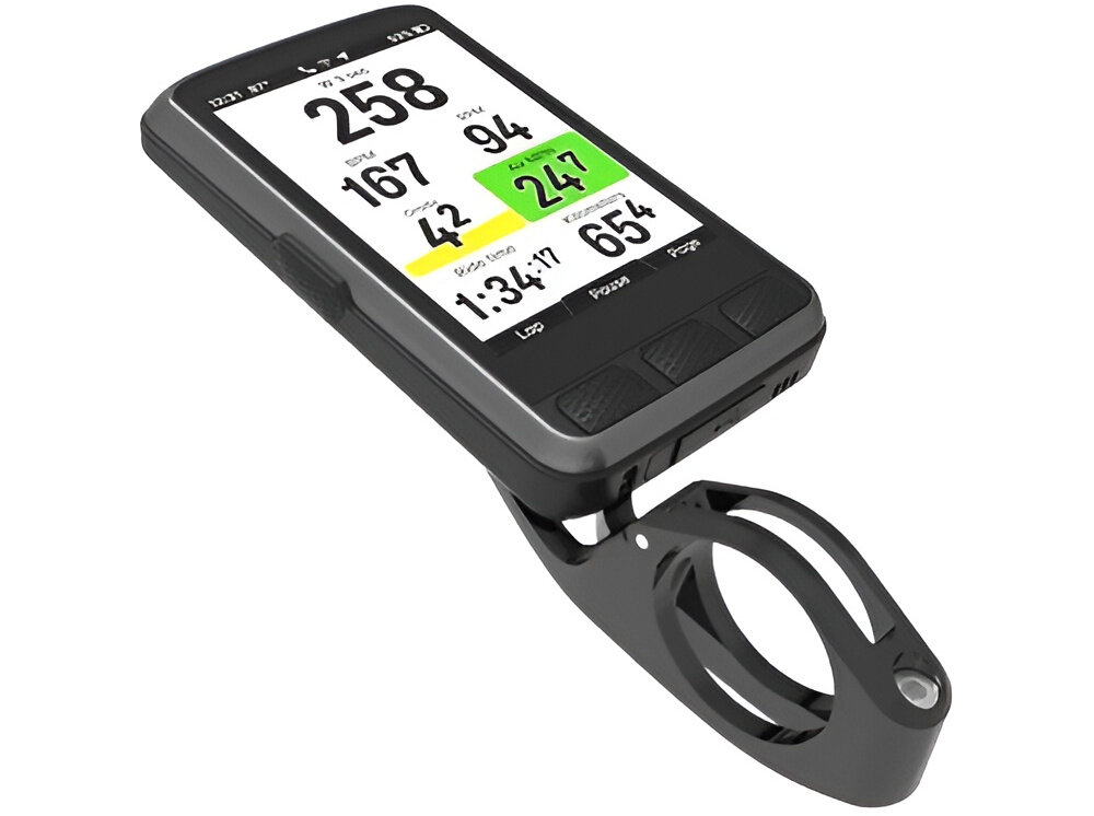 Nawigacja rowerowa WAHOO Elemnt Ace WFCC7 nawigacja z uchwytem na białym tle widoczna pod skosem zintegrowany czujnik Wahoo Wind Dynamics™ śledzenie wpływu oporu powietrza w czasie rzeczywistym analizuje dane o prędkości powietrznej oporze aerodynamicznym ocenić warunki na trasie i wykorzystać korzystny wiatr lub ograniczyć straty przy wietrze czołowym