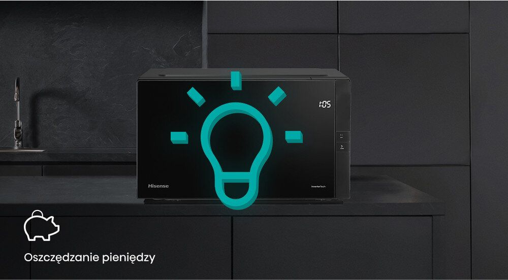 KUCHNIA MIKROFALOWA HISENSE H20MOBP1HI energooszczędna oszczędność energii ekologiczna mikrofalówka niskie zużycie prądu mikrofalówka inwerterowa oszczędność prądu