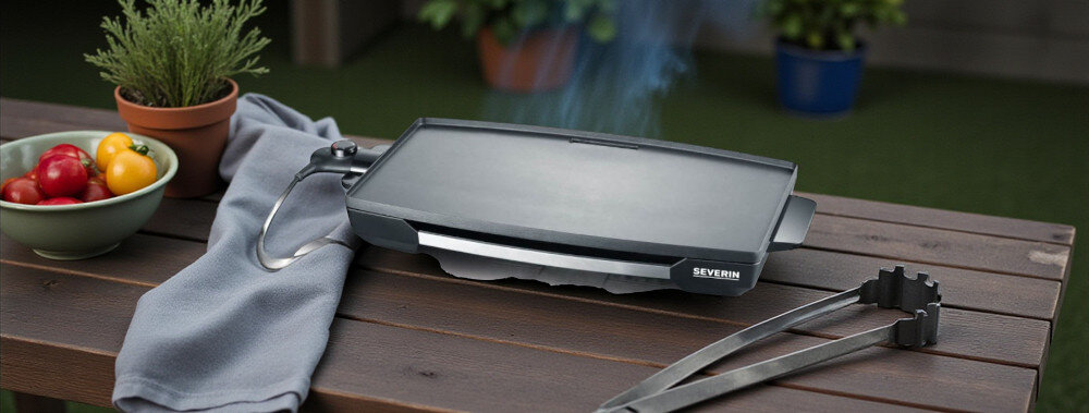 Grill elektryczny SEVERIN KG 2397, grill, elektryczny, łatwo, czyszczony, Wyjmowana tacka oraz grillowane krewetki