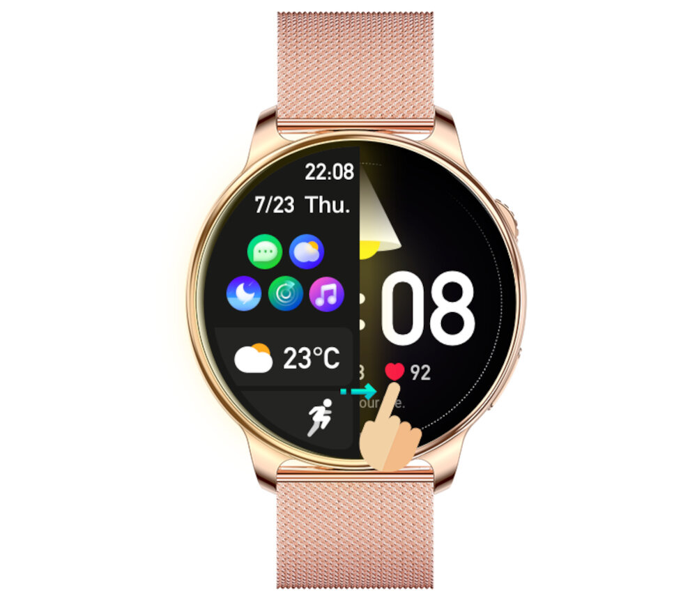 Smartwatch BEMI Trevio wyświetlacz dopasowanie tarcza zdrowie saturacja krwi ciśnienie krwi sen monitoring oddech cykl menstruacyjny powiadomienia wiadomości alarmy jakość tryby sportowe długa praca