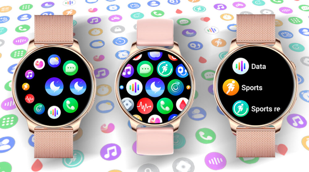 Smartwatch BEMI Trevio wyświetlacz dopasowanie tarcza zdrowie saturacja krwi ciśnienie krwi sen monitoring oddech cykl menstruacyjny powiadomienia wiadomości alarmy jakość tryby sportowe długa praca