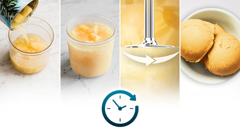 Maszynka do lodów NINJA Creami NC302EU Prosty proces krok po kroku mrożenie około 24 godziny czas Ninja Creami w kilka minut zbliżenie na proces