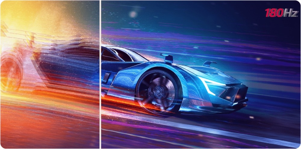 Monitor LG UltraGear 27GS75Q-B 27 2560x1440px IPS 200Hz 1 ms [GTG] grafika z samochodem pokazująca zalety odświeżania 180 Hz płynność czas reakcji