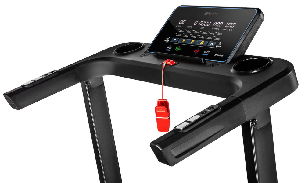 Bieżnia elektryczna SPOKEY Elias 1500W 14km-h modul Bluetooth aplikacja FitShow uchwyt na tablet telefon