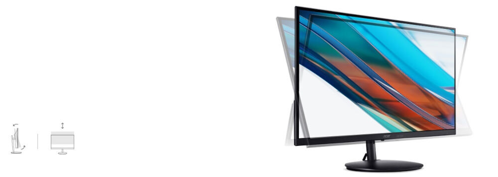 Monitor ACER SH272UG0BMIPHUX 27 cali 2560x1440px IPS 120Hz 1 [VRB] prezentacja monitora pod kątem na białym tle pokazanie możliwości regulacji regulowana podstawa zakresy regulacji dostosowanie pozycji ograniczenie napięcia