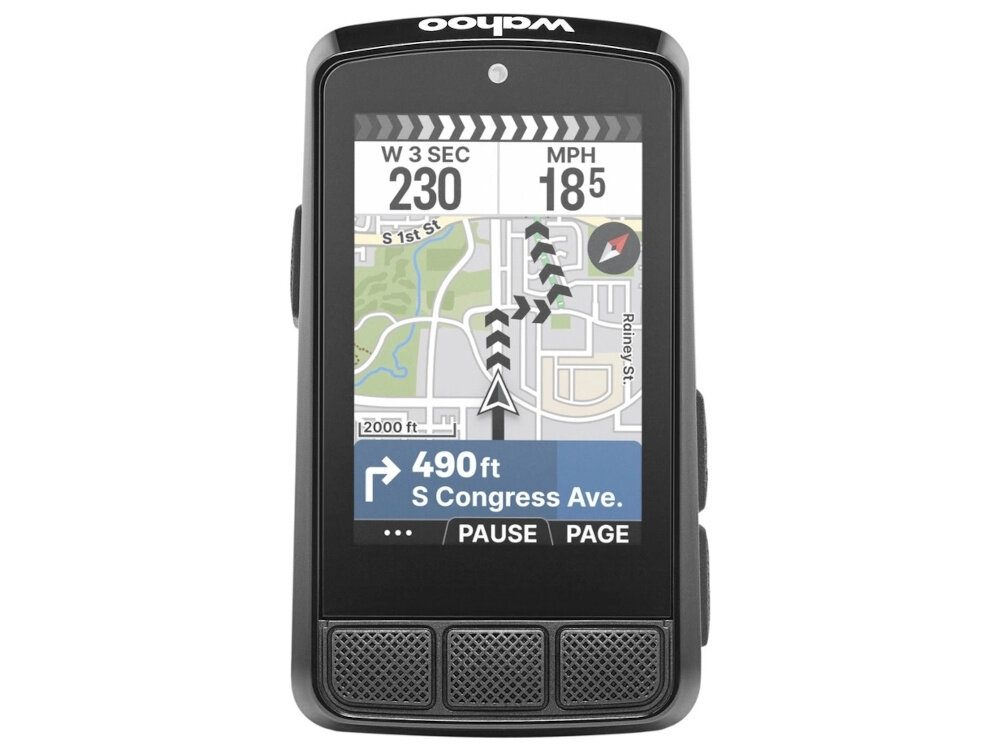 Nawigacja rowerowa WAHOO Elemnt Bolt 3 WFCC9 nawigacja na białym tle widoczna od przodu ekran TFT o przekątnej 2,3 cala i wysokiej rozdzielczości dobra widoczność danych w pełnym słońcu oraz przy trudnym oświetleniu koncentracja i pewność