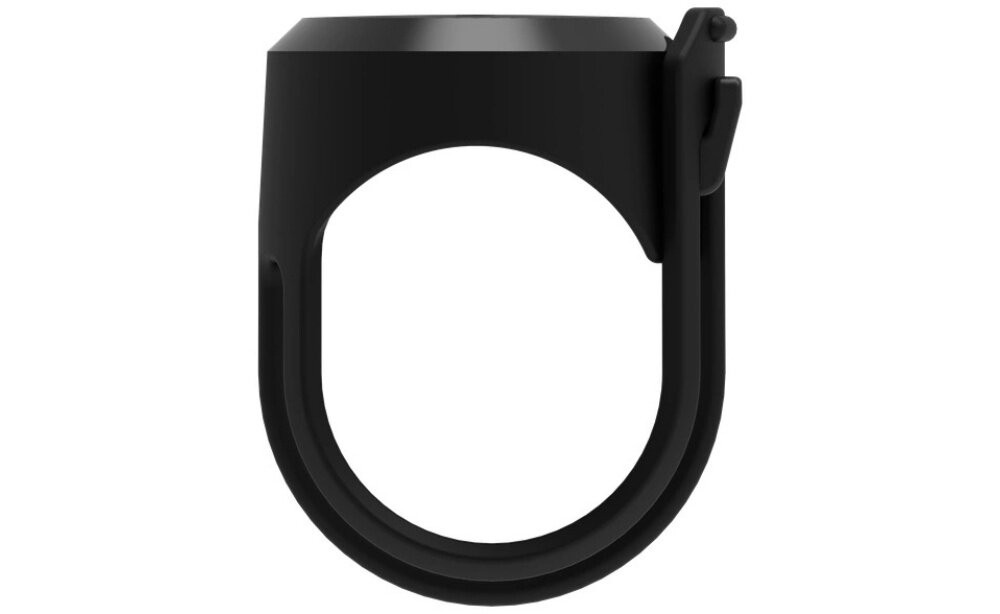 Czujnik prędkości WAHOO TrackR WFTRACKRSPD1 czujnik na białym tle widoczny z boku bezmagnesowa konstrukcja łatwy montaż dokładność pomiaru do piast o średnicy do 40 mm