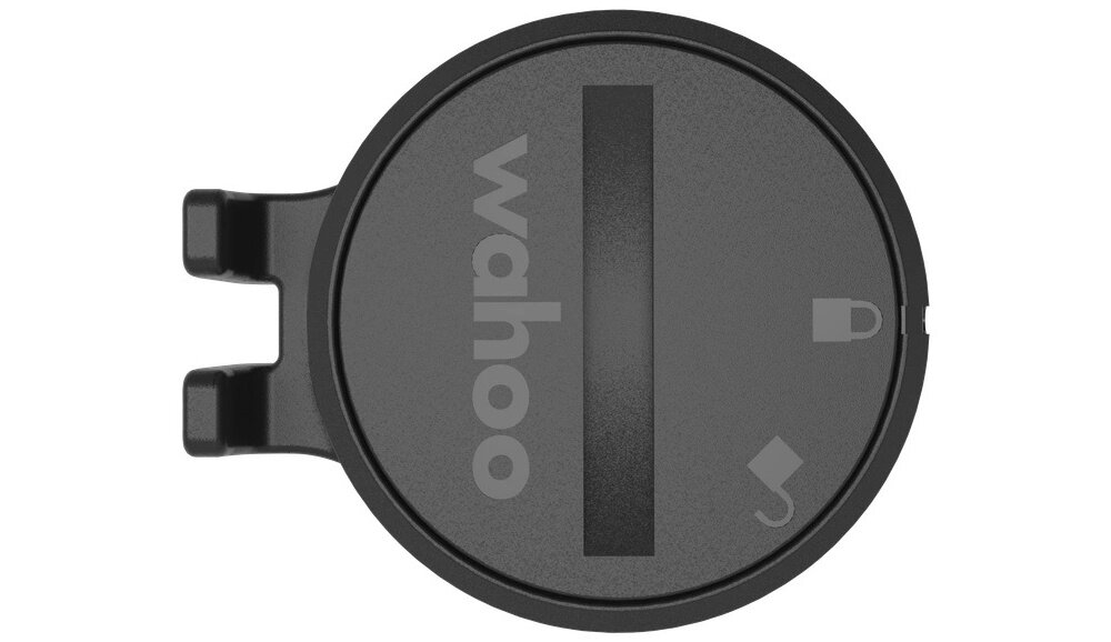 Czujnik prędkości WAHOO TrackR WFTRACKRSPD1 czujnik na białym tle widoczny z góry obsługa Bluetooth Smart i ANT+ połączenie z telefonem oraz komputerem rowerowym użytkownik może korzystać z ulubionych aplikacji treningowych analiza tempa jazdy szybko reagować na zmiany obciążenia