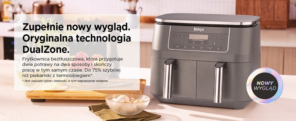 Air fryer Frytkownica beztłuszczowa NINJA Dual Zone DZ300EU 7,6 l Szary frytkownica beztłuszczowa, dwie niezależne komory, przygotowanie dwóch różnych dań, elegancki wygląd