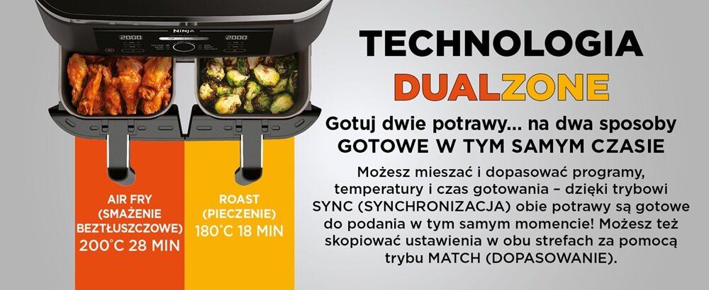 Air fryer Frytkownica beztłuszczowa NINJA Dual Zone DZ300EU 7,6 l Szary 2 szuflady, oddzielne sterowanie każdej, ustawienie różnych trybów pracy