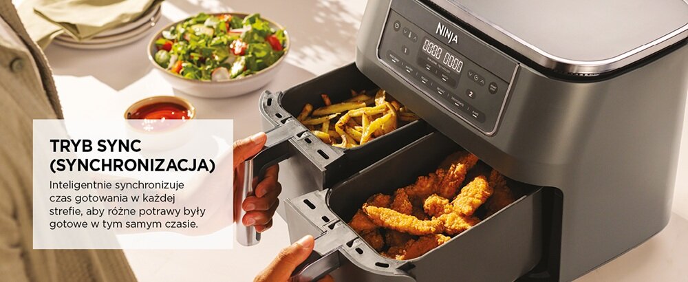 Air fryer Frytkownica beztłuszczowa NINJA Dual Zone DZ300EU 7,6 l Szary dwa dania na dwa sposoby, tryb synchronizacji SYNC, dania gotowe w tym samym czasie