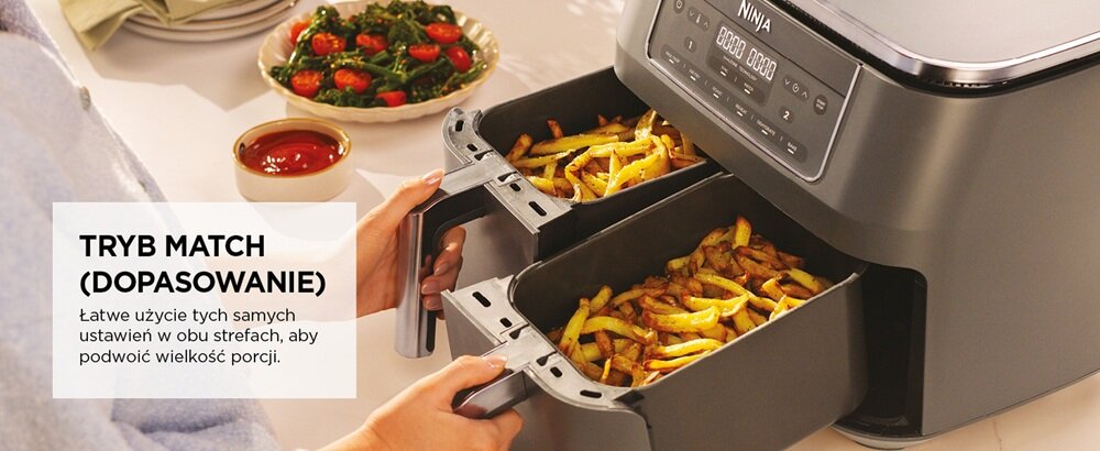 Air fryer Frytkownica beztłuszczowa NINJA Dual Zone DZ300EU 7,6 l Szary tryb MATCH, powielenie programów gotowania, dwie duże porcje dania