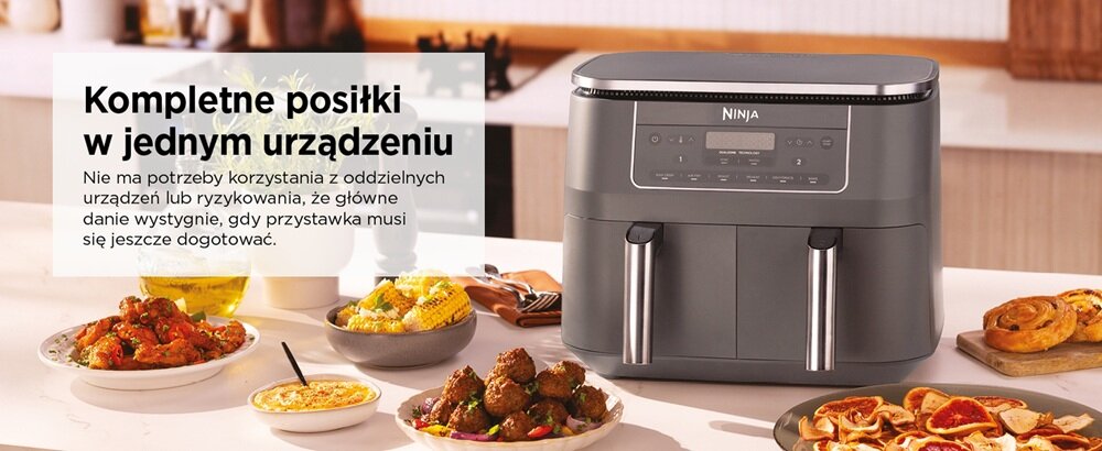 Air fryer Frytkownica beztłuszczowa NINJA Dual Zone DZ300EU 7,6 l Szary kompletne posiłki, synchronizacja gotowania, gotowe i gorące posiłki