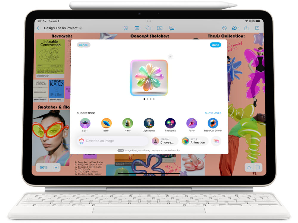 Tablet APPLE iPad Air 7 gen. 2025 Wi-Fi klawiatura magic keybord podłączona do tabletu funkcja etui klawisze funkcyjne gładzik ochrona tabletu wygoda pisania