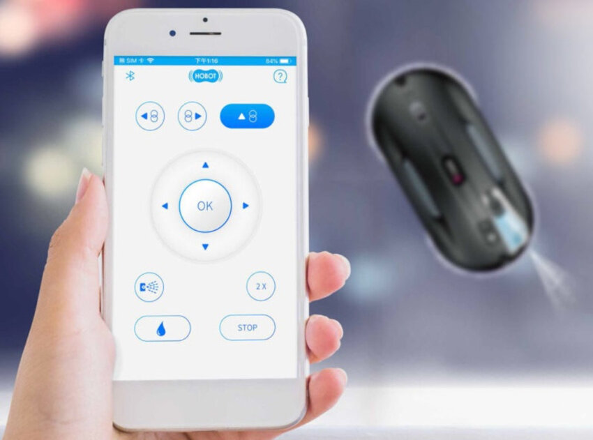Robot do mycia okien HOBOT 388 sterowanie pilot smartfon system iOS Android aplikacja