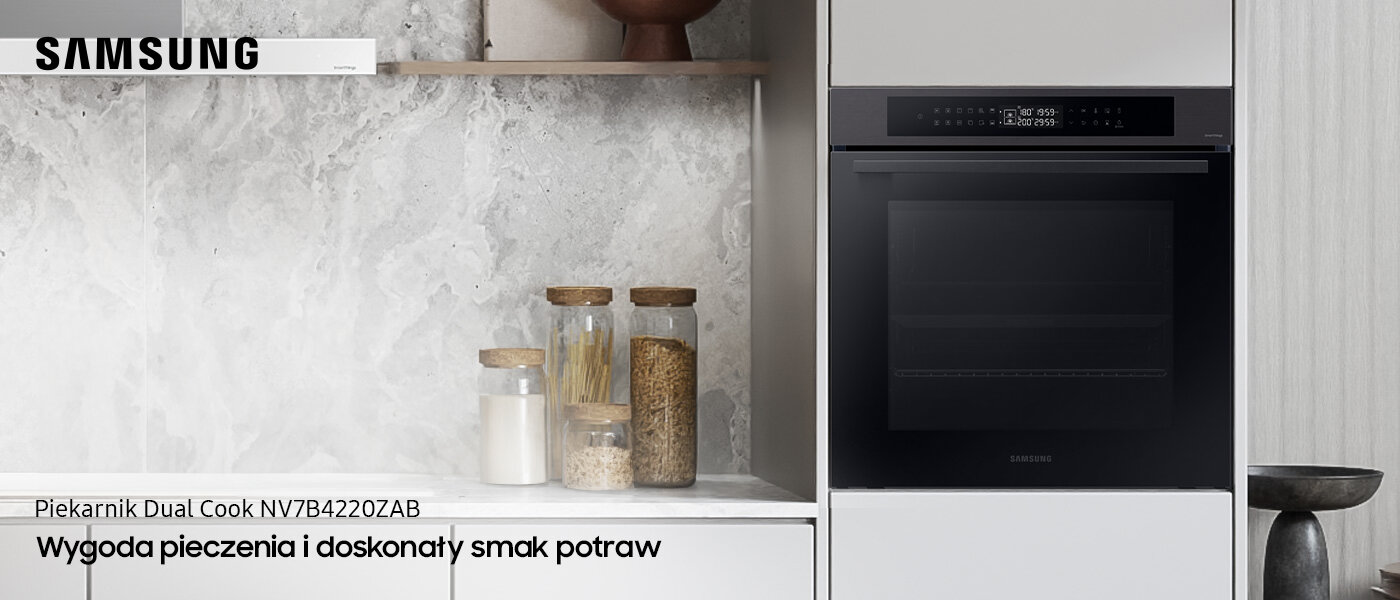 Media Expert - Samsung piekarnik NV7B4220Z - zdjęcie w eleganckiej kuchni Media Expert - Samsung piekarnik Dual Cook NV7B4220Z - zdjęcie w eleganckiej kuchni